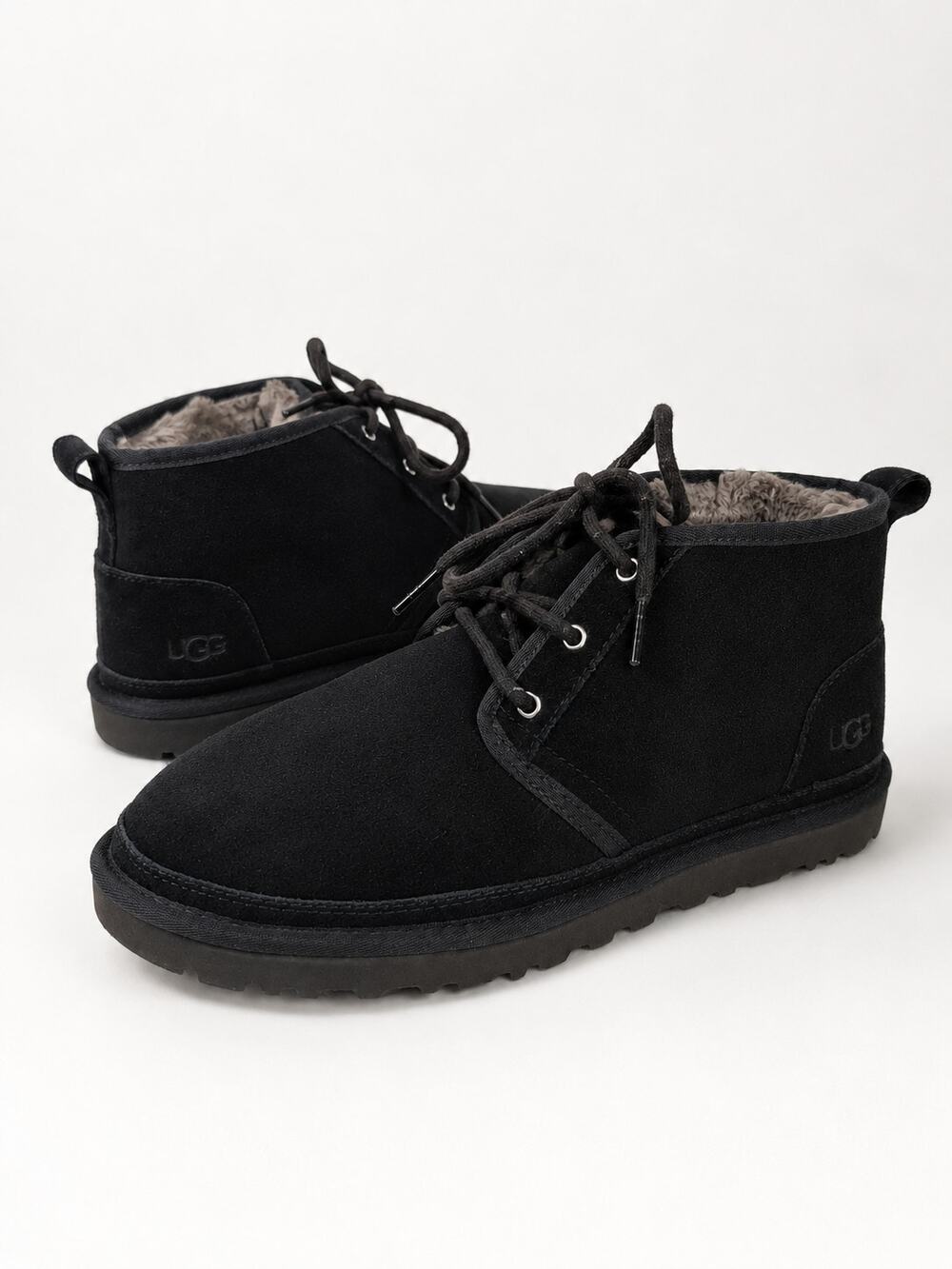 UGG Neumel Suede Chukka Boots Black Wool Lined Men's US 12